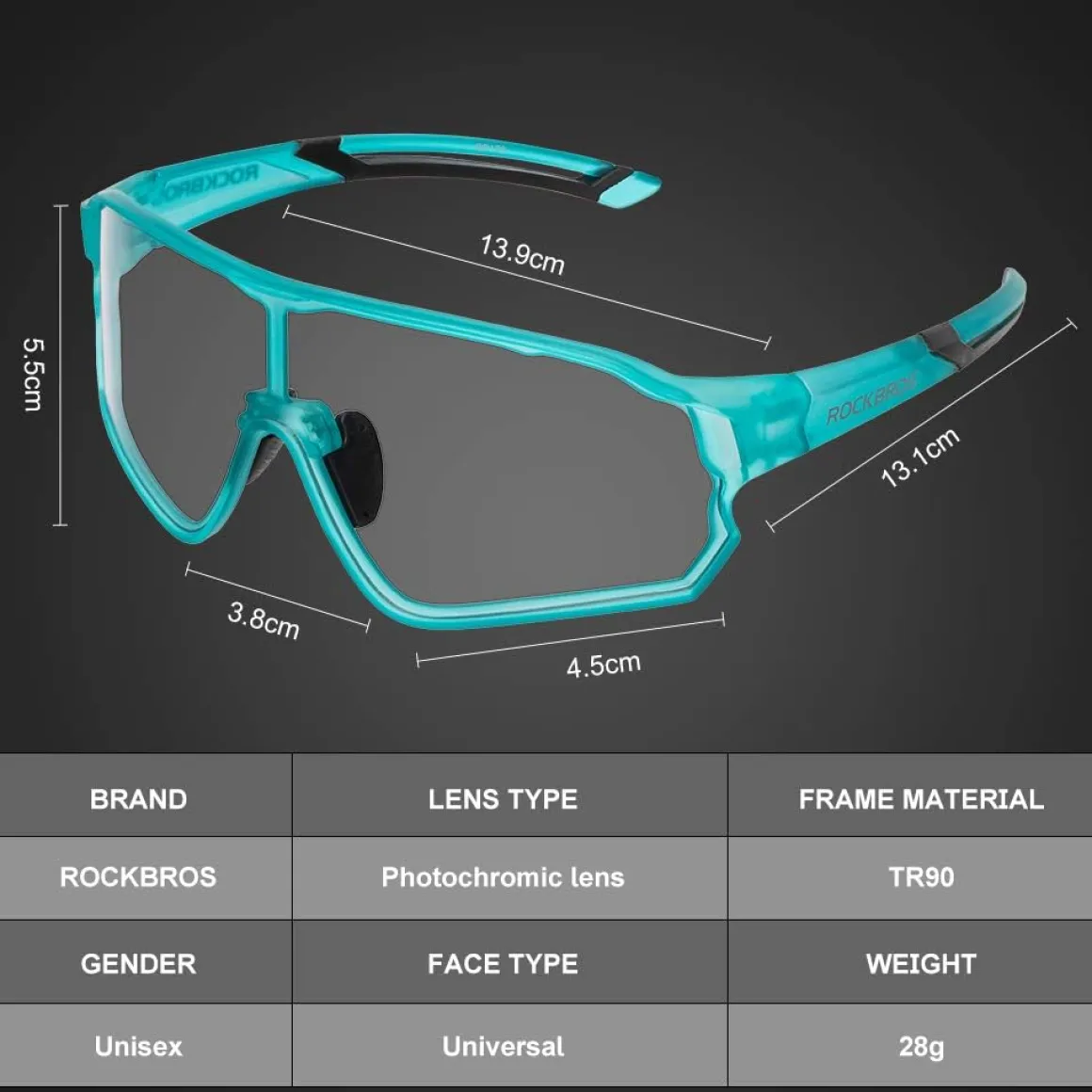 Aerodynamic Windproof Photochromic Cycling Sunglasses