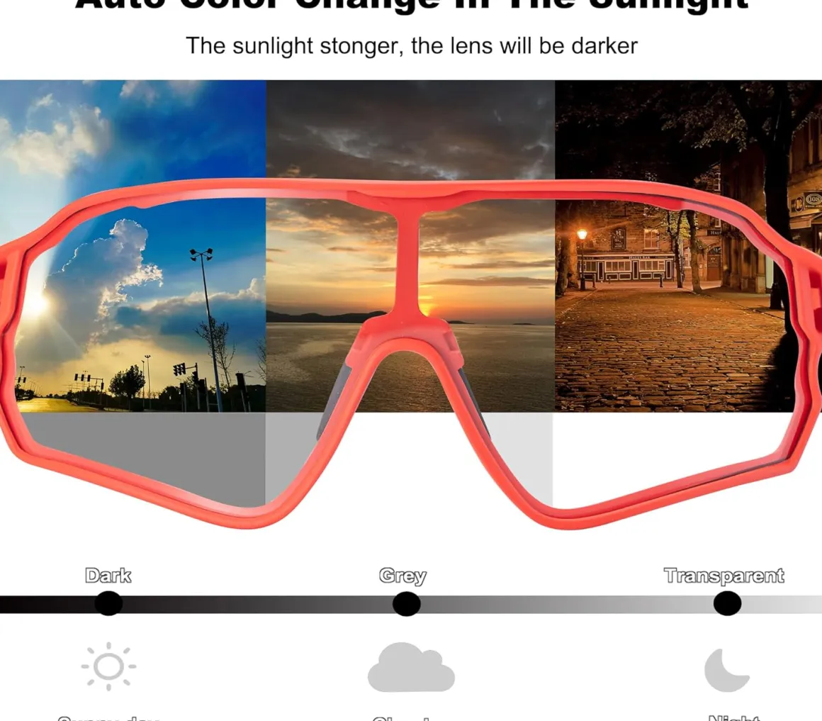 Aerodynamic Windproof Photochromic Cycling Sunglasses
