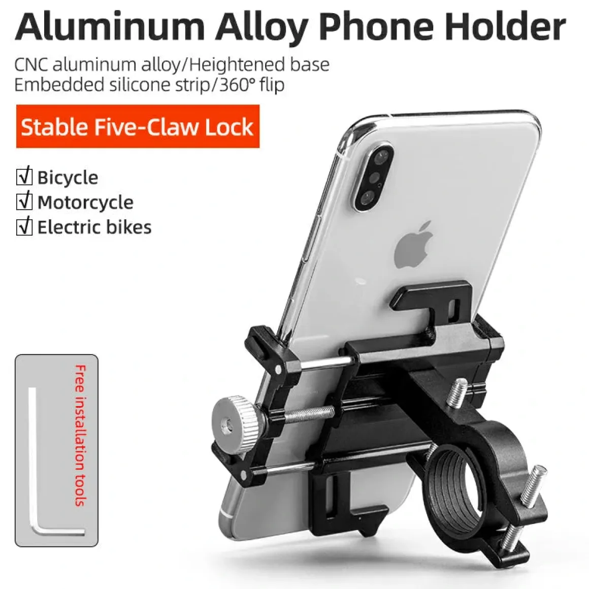 Aluminum Alloy Phone Mount Fits 2.2–3.7 in Wide