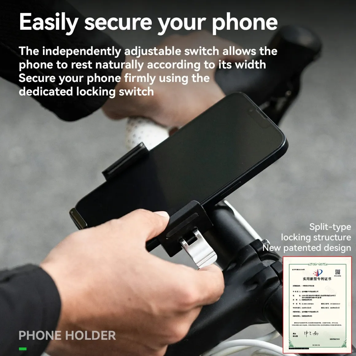 Aluminum Anti-Shake Cell Bike Phone Holder, Motorcycle Phone Mount for 2.56–3.74"