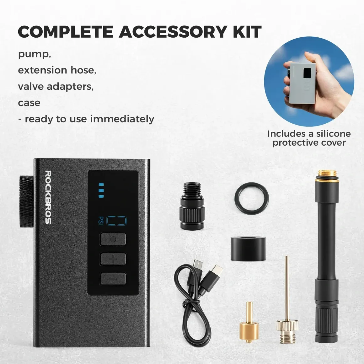 AS240 PRO Mini Electric Bike Pump with Gauge Max 120PSI