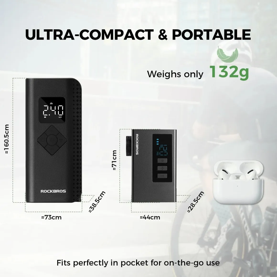 AS240 PRO Mini Electric Bike Pump with Gauge Max 120PSI