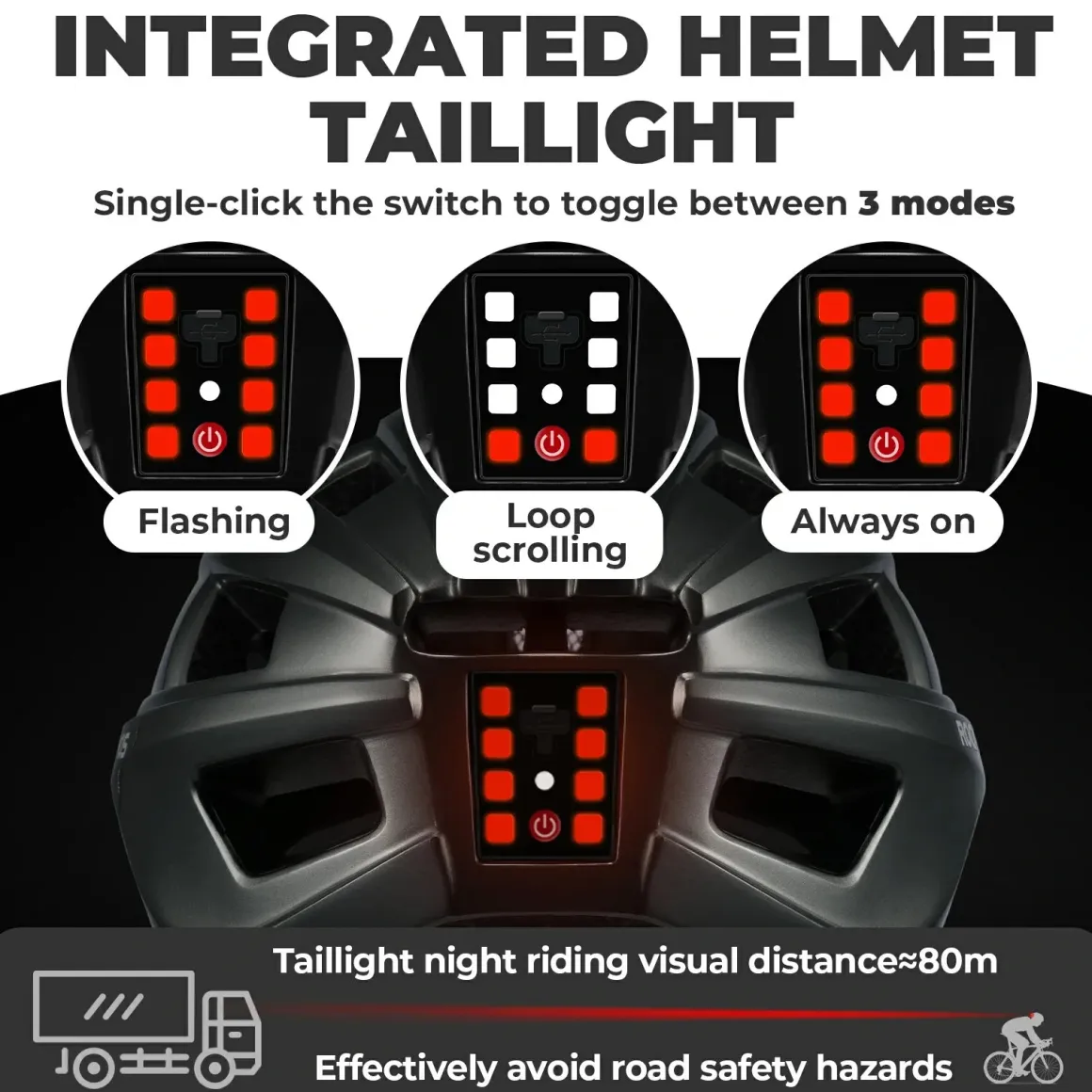 Bike Helmet with Photochromic Visor USB Rechargeable Tail Light
