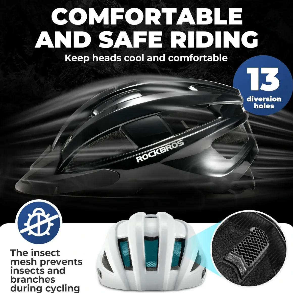 Bike Helmet with Photochromic Visor USB Rechargeable Tail Light