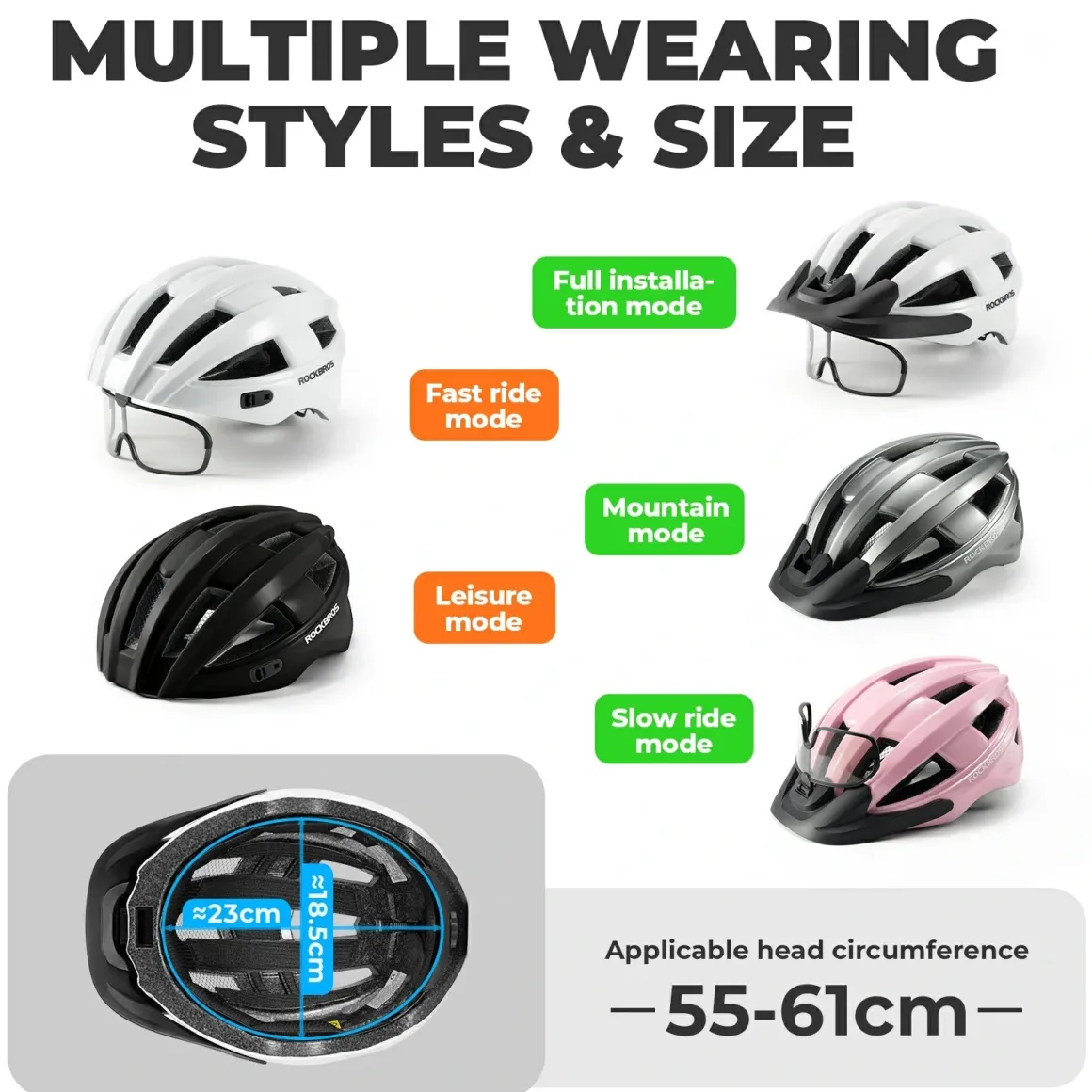 Bike Helmet with Photochromic Visor USB Rechargeable Tail Light
