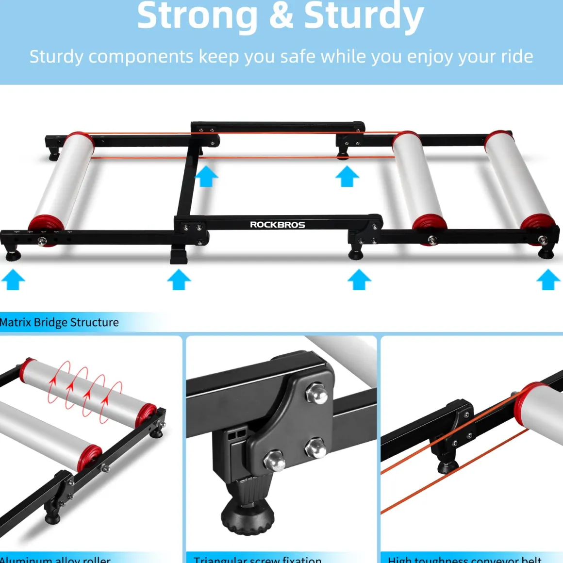 Foldable Adjustable Bike Rollers with Resistance for Indoor Exercise