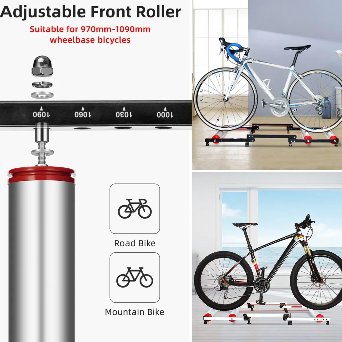 Foldable Adjustable Bike Rollers with Resistance for Indoor Exercise