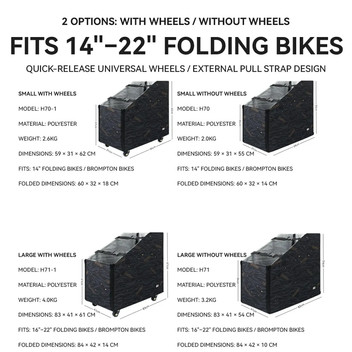 Folding Bike Travel Case Fits 14"-22" Folding Bikes