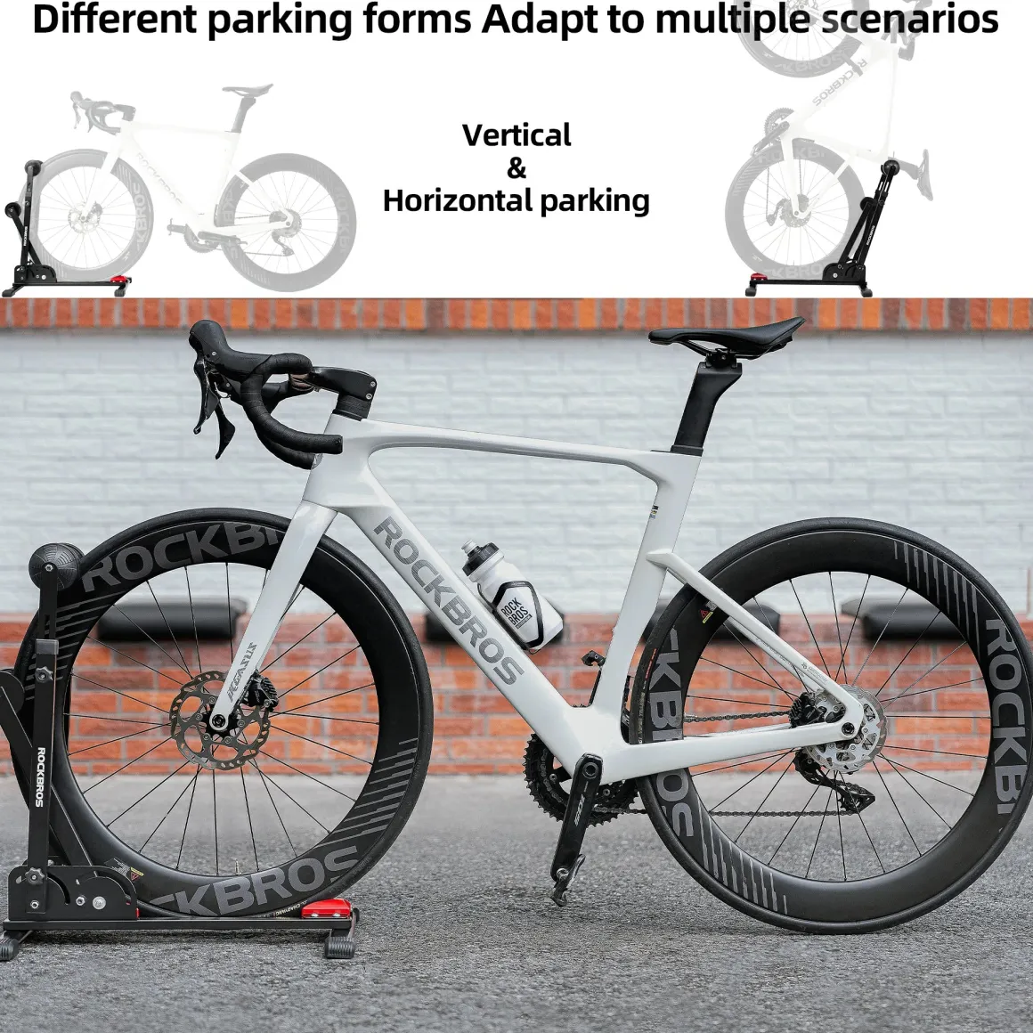2-in-1 Adjustable Bike Stand Foldable Floor Vertical Rack Sturdy Carbon Steel for 24"-27.5" Wheels