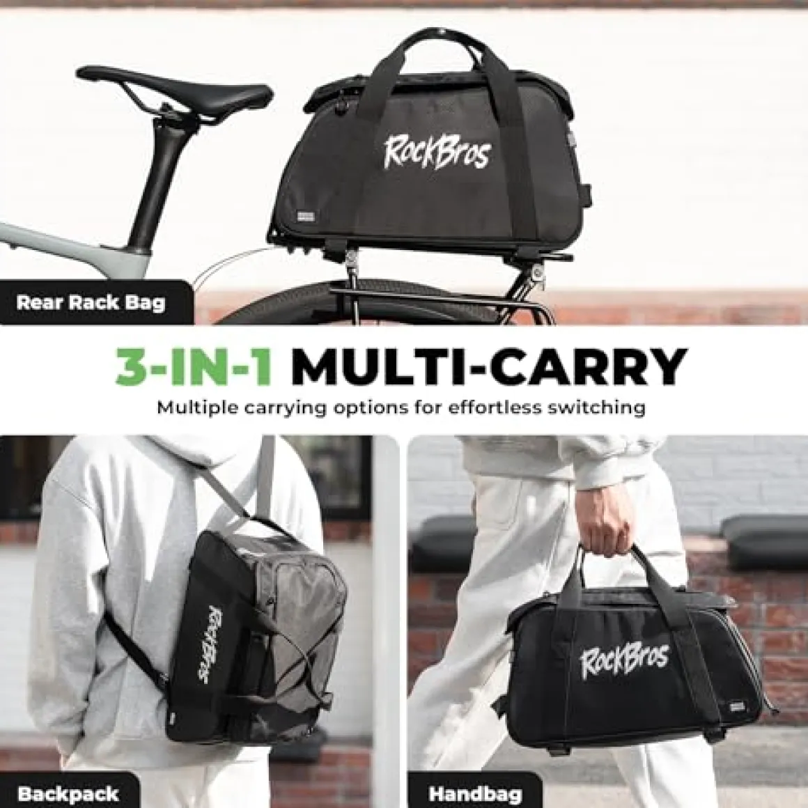 3-in-1 Bike Pannier Bag 10.5L Rear Rack Bag Backpack