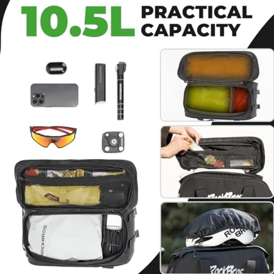 3-in-1 Bike Pannier Bag 10.5L Rear Rack Bag Backpack