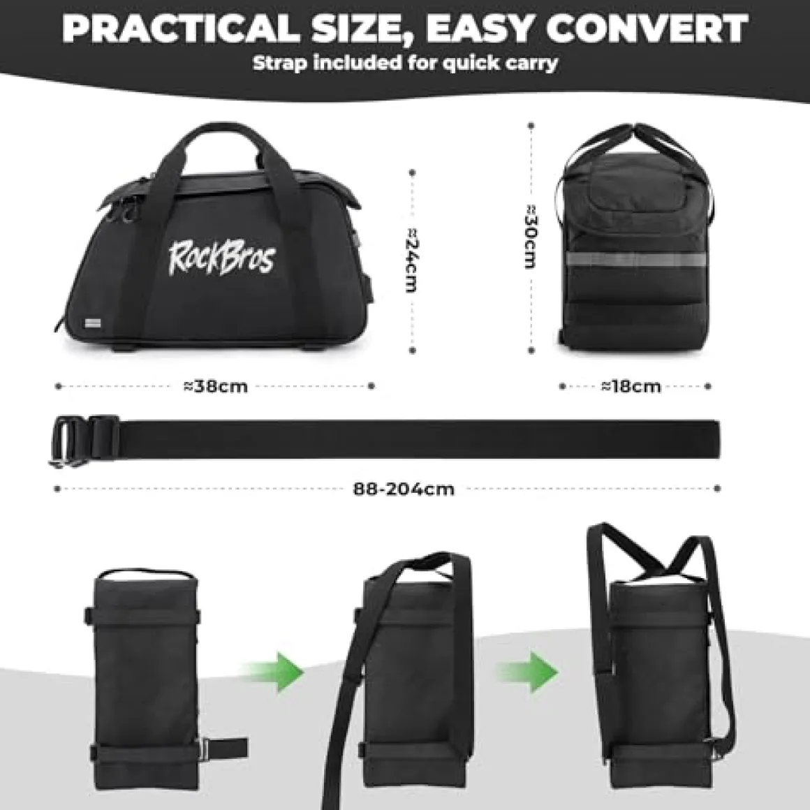 3-in-1 Bike Pannier Bag 10.5L Rear Rack Bag Backpack