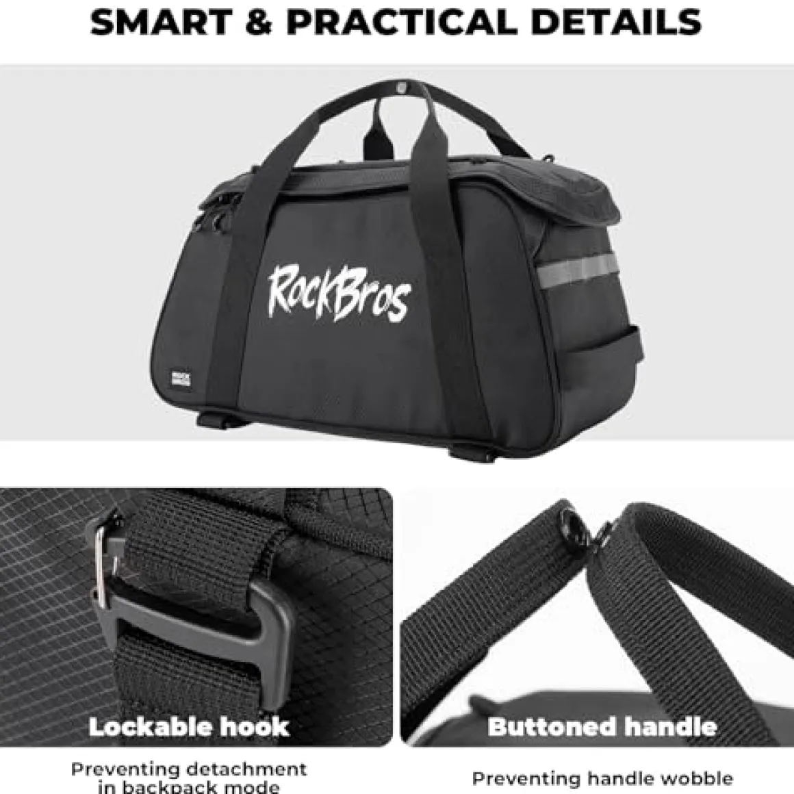 3-in-1 Bike Pannier Bag 10.5L Rear Rack Bag Backpack