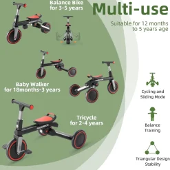 Kids 3 in 1 Tricycle Adjustable Seat Removable Pedals Toddler Ride On Bike