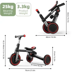 Kids 3 in 1 Tricycle Adjustable Seat Removable Pedals Toddler Ride On Bike