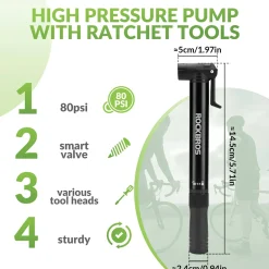 Mini Bike Pump with 8-in-1 Ratchet Tool 80 PSI