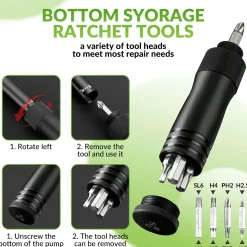 Mini Bike Pump with 8-in-1 Ratchet Tool 80 PSI
