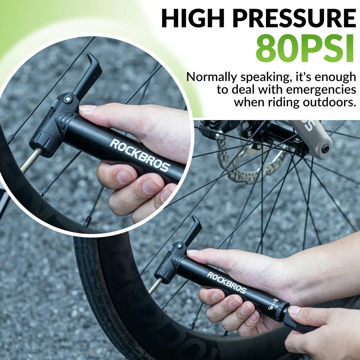 Mini Bike Pump with 8-in-1 Ratchet Tool 80 PSI