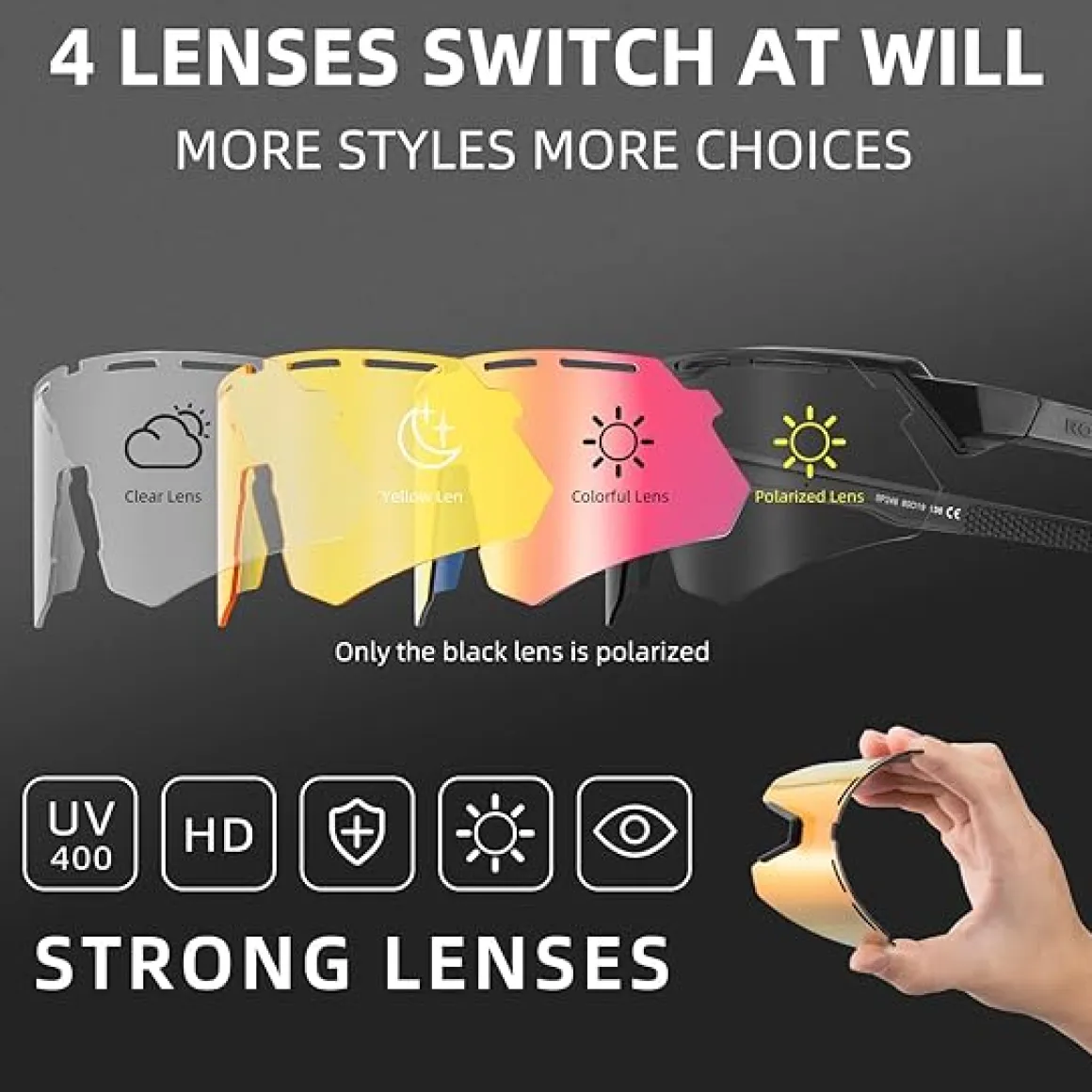 Polarized Cycling Glasses with 4 Interchangeable Lenses