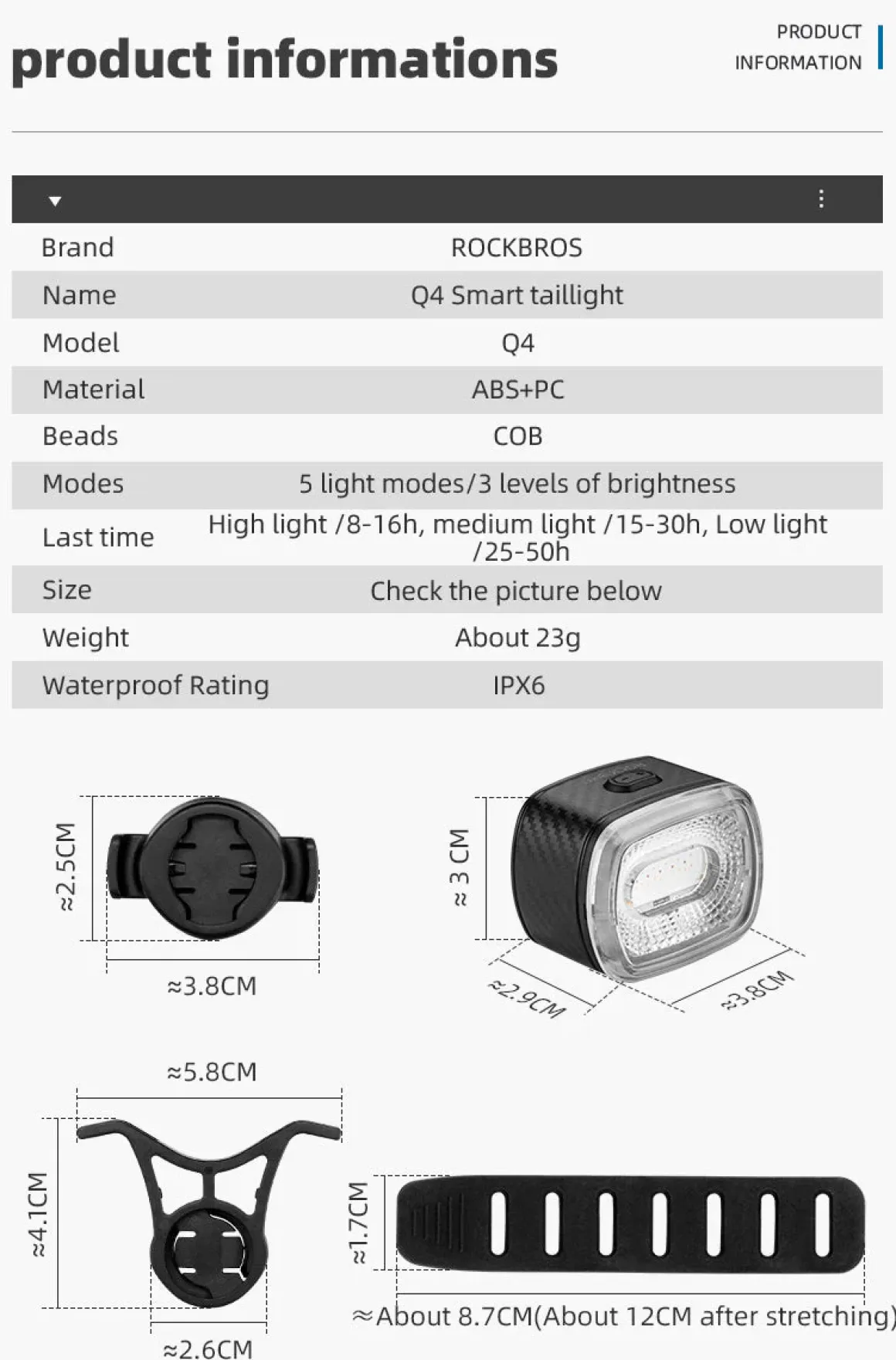 Q4 Tail Light Brake sensor USB with 7 Lighting Colors