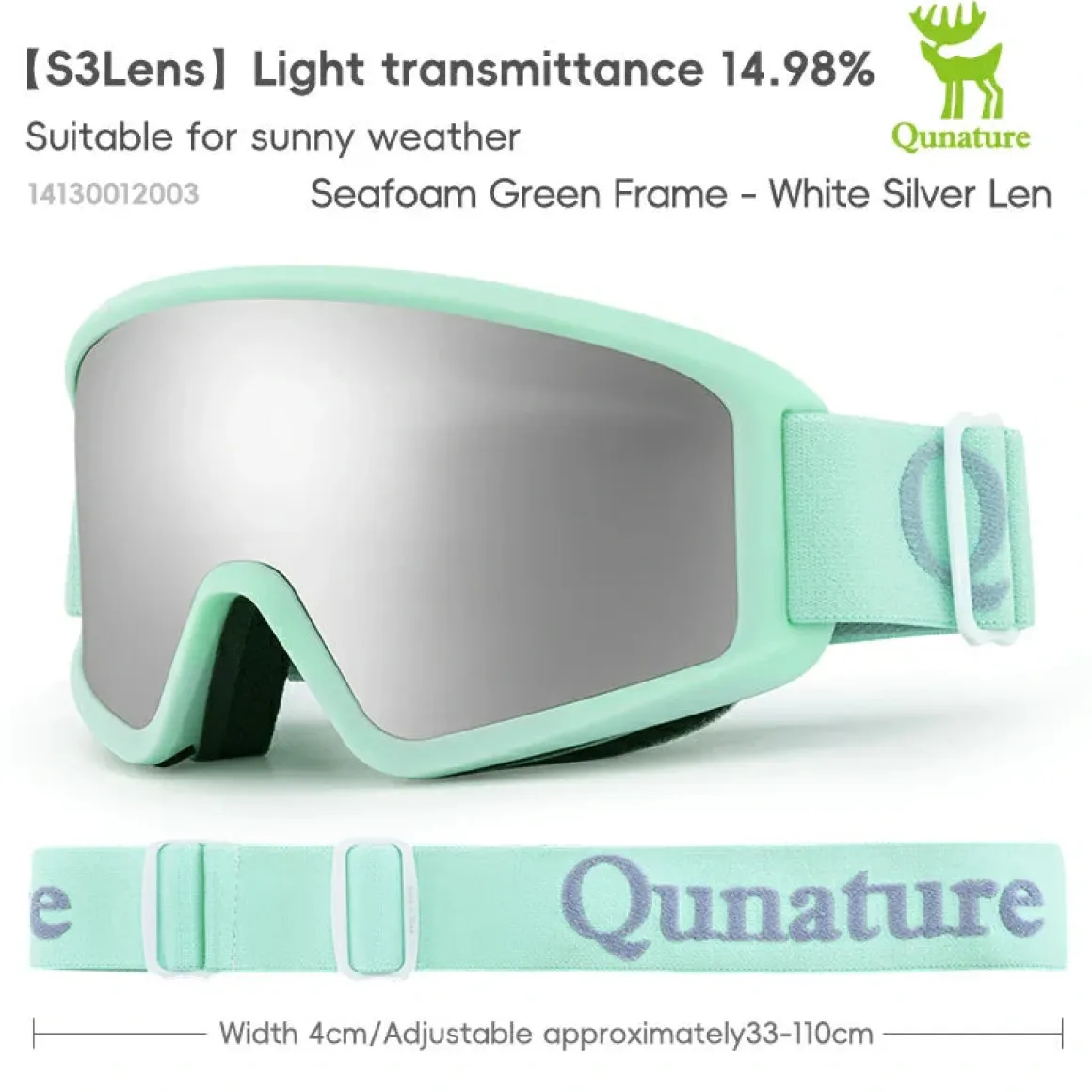 Qunature Anti-Fog Cylindrical Ski Goggles Double-Layer Lenses UV400 Protection