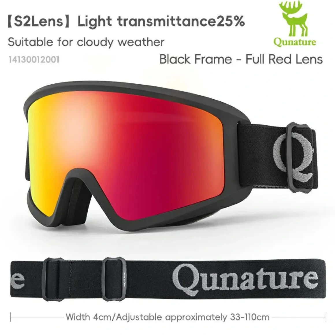 Qunature Anti-Fog Cylindrical Ski Goggles Double-Layer Lenses UV400 Protection
