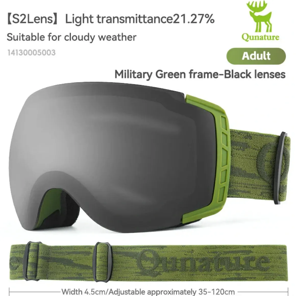 Qunature Anti-Fog Ski Goggles UV400 Protection Double-Layer Lenses for Clear View