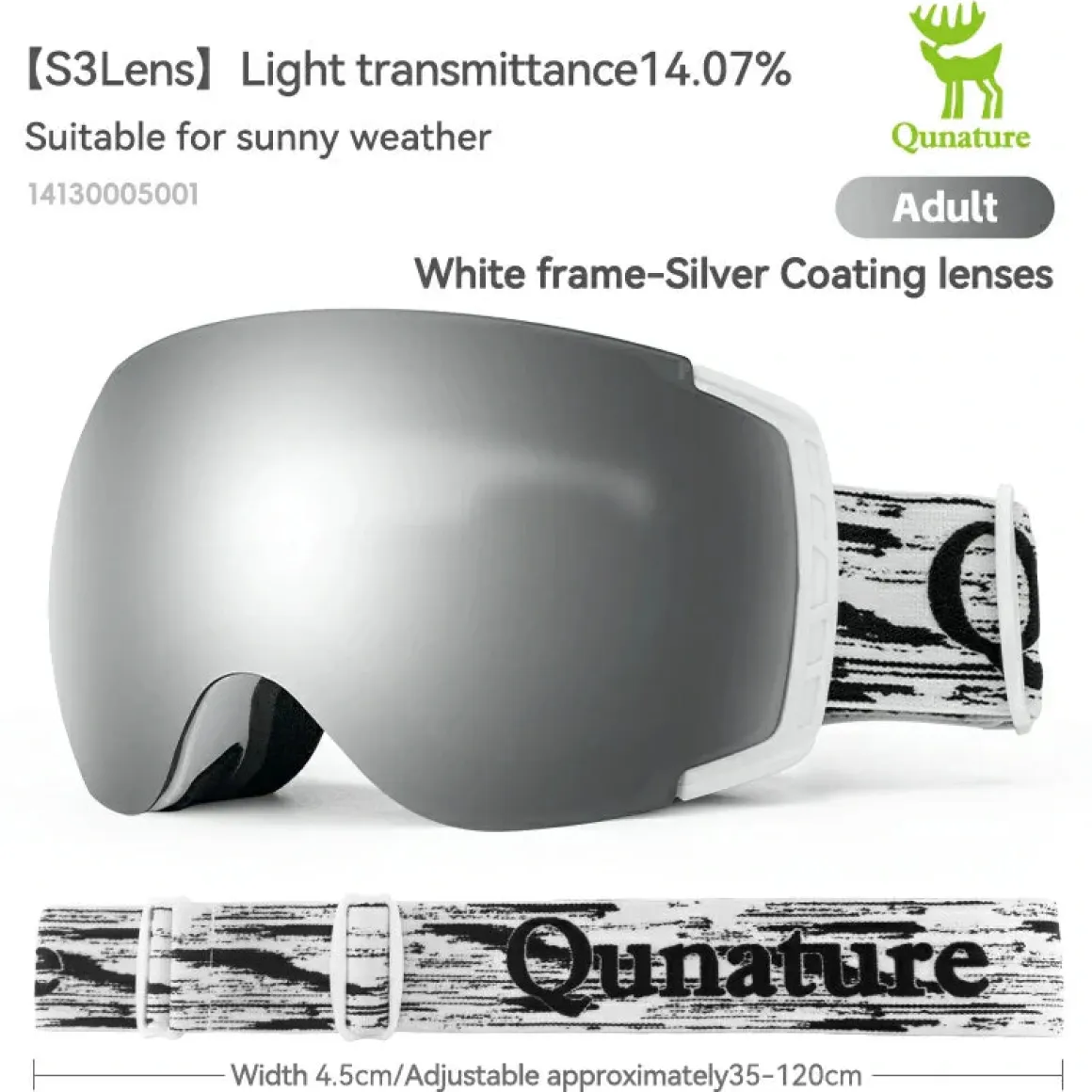 Qunature Anti-Fog Ski Goggles UV400 Protection Double-Layer Lenses for Clear View
