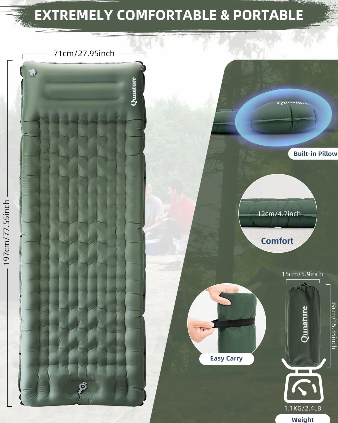 Qunature Camping Mattress Sleeping Pad for Outdoor Camping Ultra-light