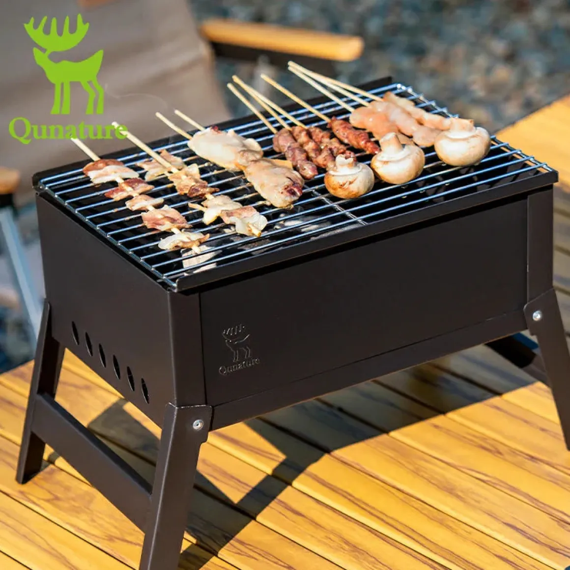Qunature Foldable BBQ Grill with Durable Chrome-Plated Net and Ventilation