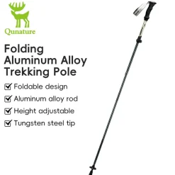 Qunature Foldable Lightweight Aluminum Trekking Pole with Adjustable Height and Grip