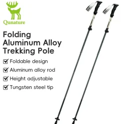 Qunature Foldable Lightweight Aluminum Trekking Pole with Adjustable Height and Grip