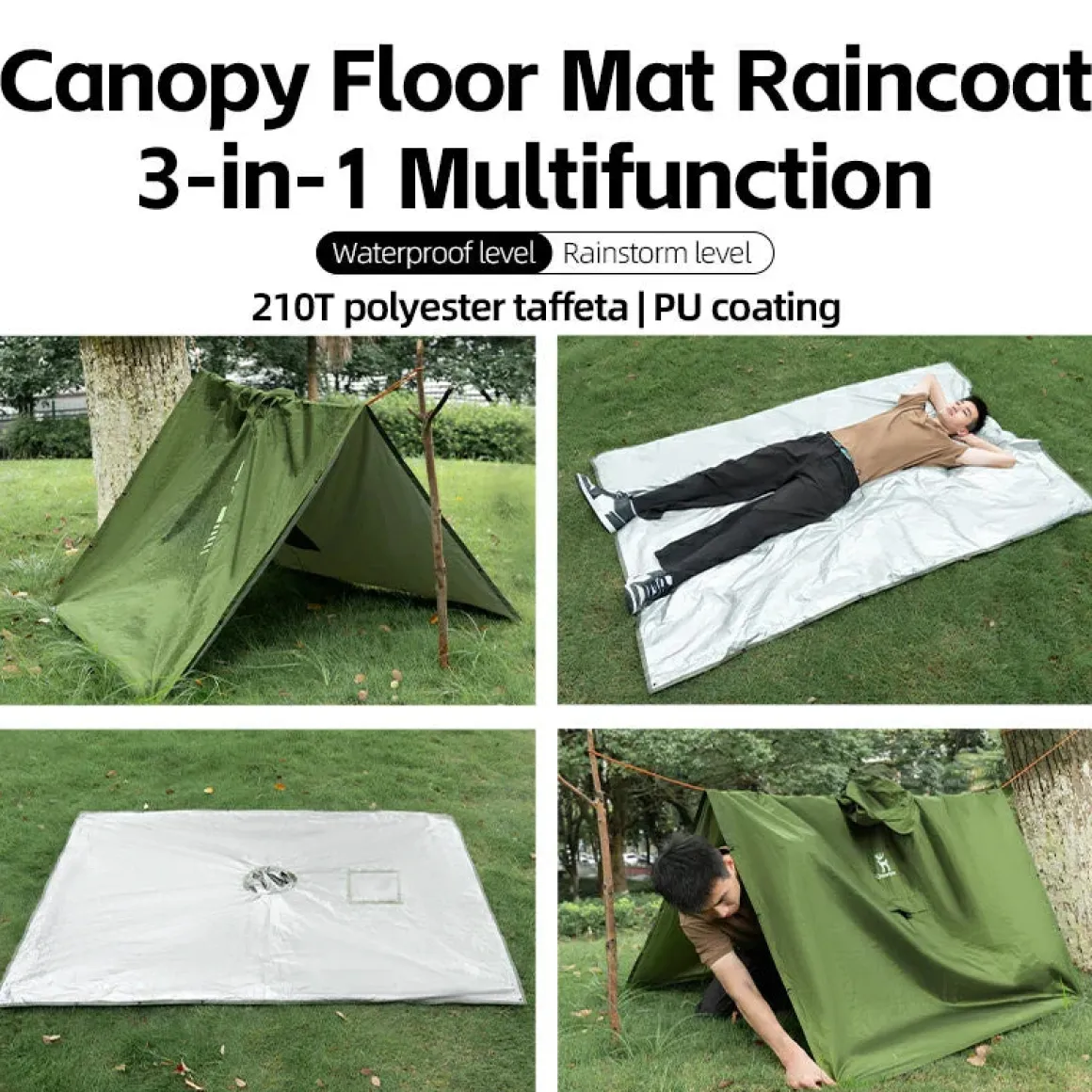 Qunature 3-in-1 Waterproof Raincoat Canopy Floor Mat Lightweight Portable