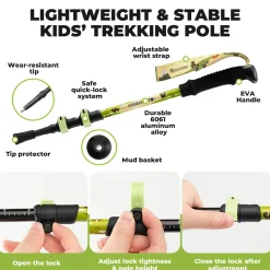 Qunature Kids Aluminum Trekking Pole with Adjustable Height