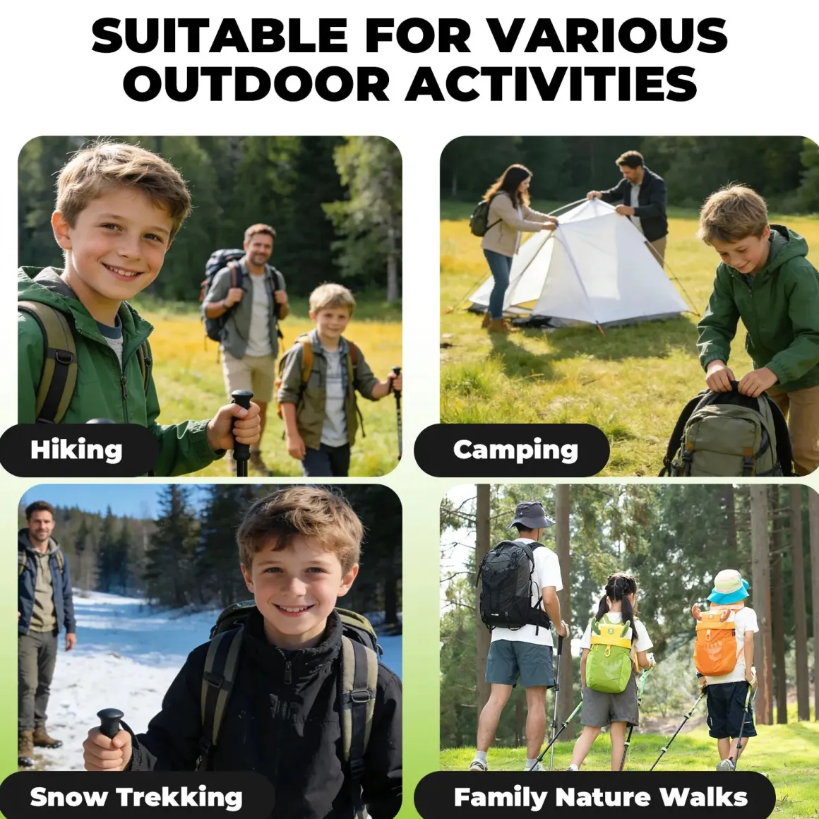 Qunature Kids Aluminum Trekking Pole with Adjustable Height