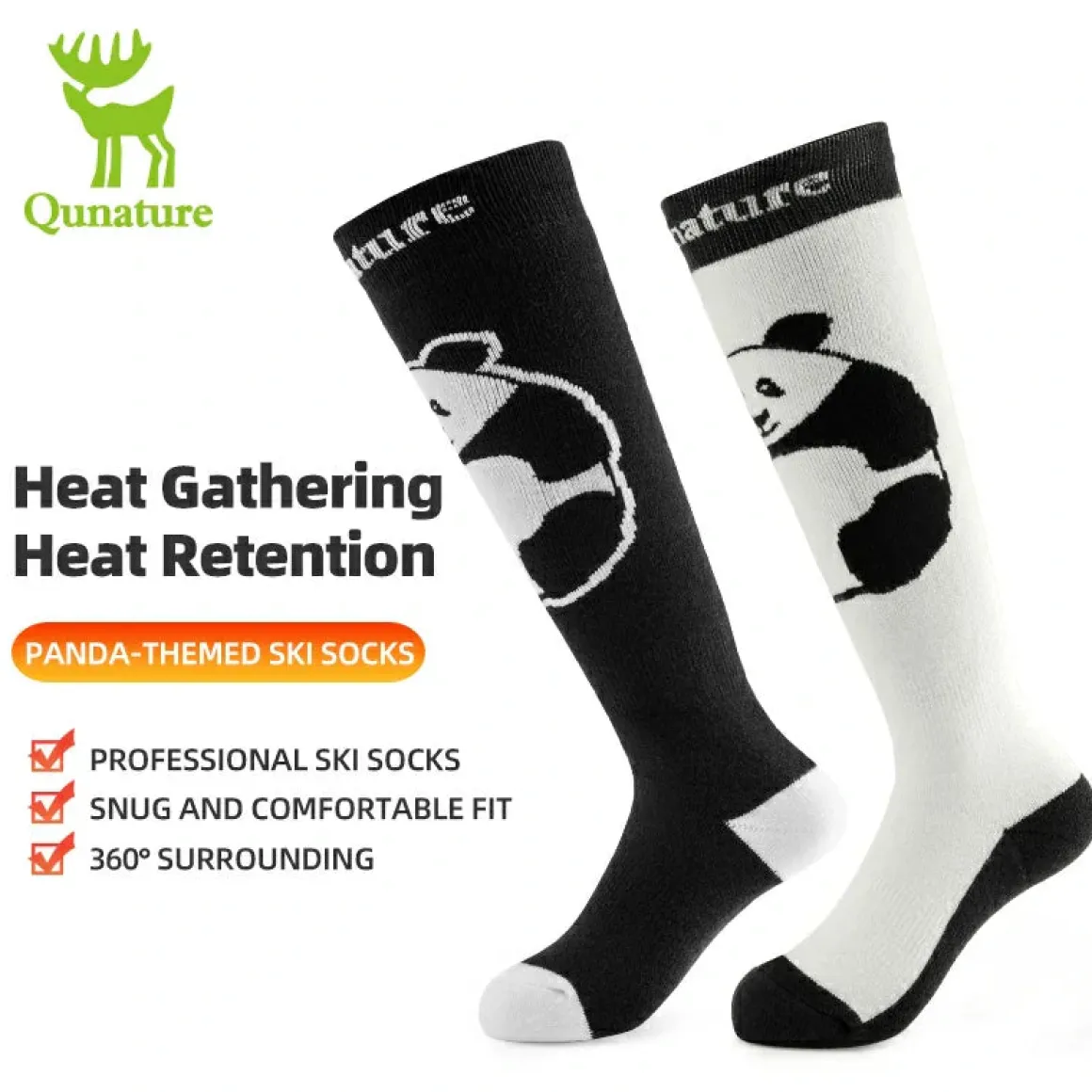 Qunature Kids Panda Ski Socks | Heat Retaining Winter Warmth