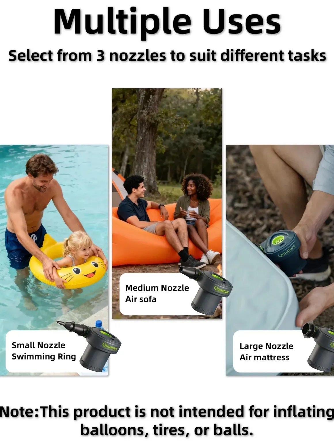 Qunature 5KPa Rechargeable Electric Air Pump with 3 Nozzles
