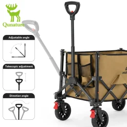 Qunature 220lbs Foldable Utility Wagon Cart with 360° Swivel Wheels