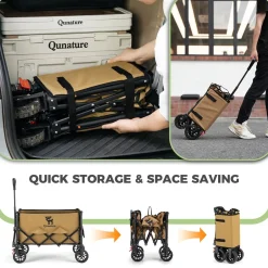 Qunature 220lbs Foldable Utility Wagon Cart with 360° Swivel Wheels