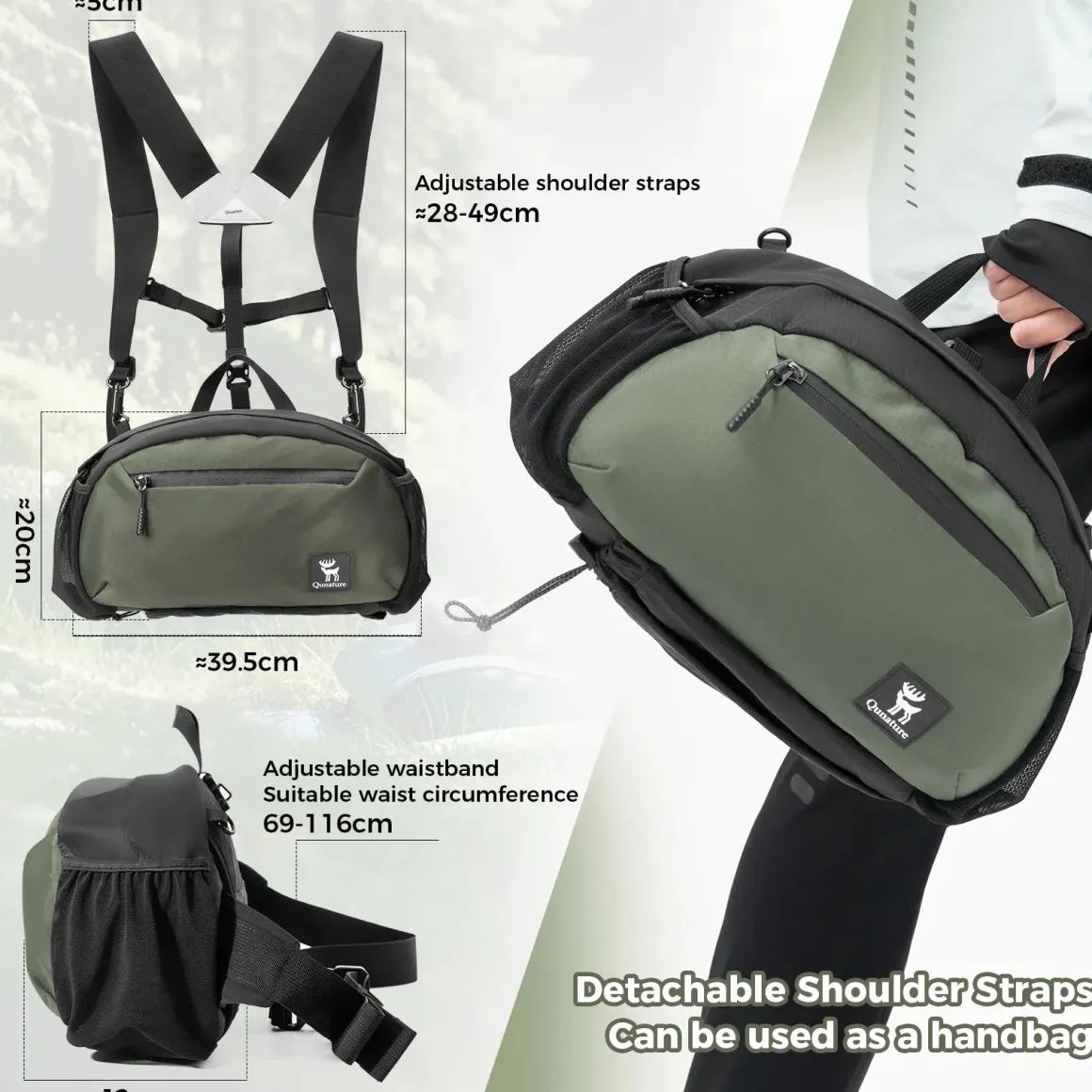 Qunature Lightweight Outdoor Backpack Waist Bag 7.9L