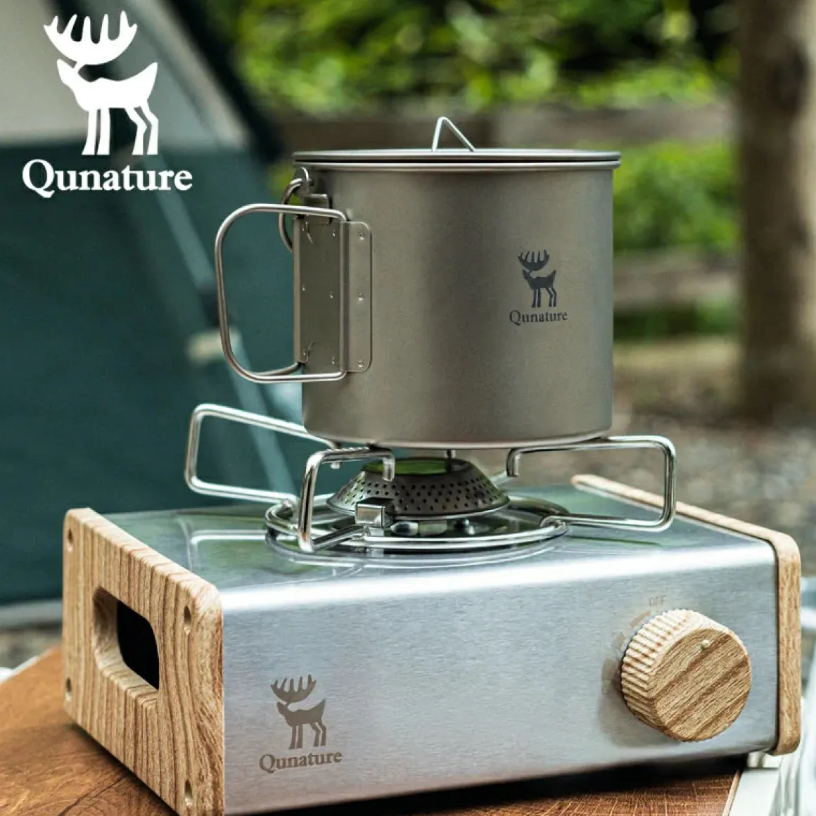 Qunature 1100ml Pure Titanium Camping Cup with Foldable Handle Lightweight