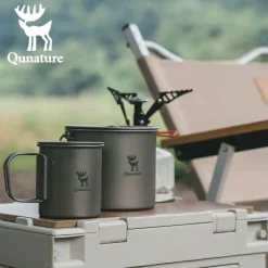 Qunature 1100ml Pure Titanium Camping Cup with Foldable Handle Lightweight