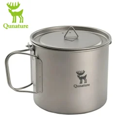 Qunature 1100ml Pure Titanium Camping Cup with Foldable Handle Lightweight