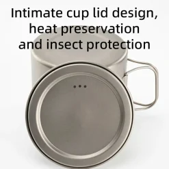 Qunature 1100ml Pure Titanium Camping Cup with Foldable Handle Lightweight
