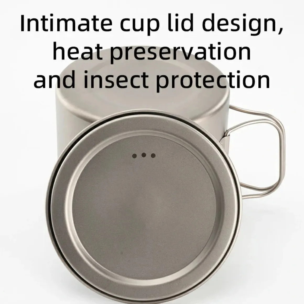 Qunature 1100ml Pure Titanium Camping Cup with Foldable Handle Lightweight