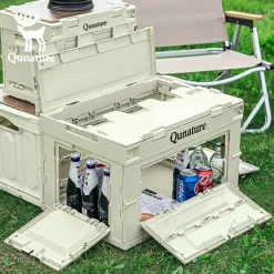 Qunature Outdoor Folding Storage Box with Multi-Door Design and Tabletop Option