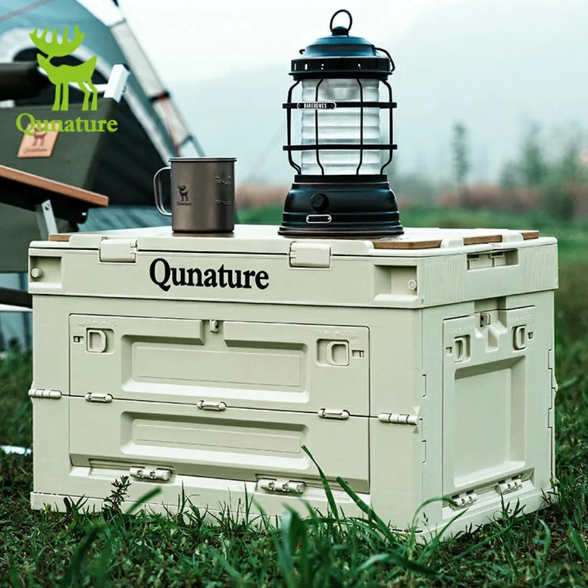Qunature Outdoor Folding Storage Box with Multi-Door Design and Tabletop Option