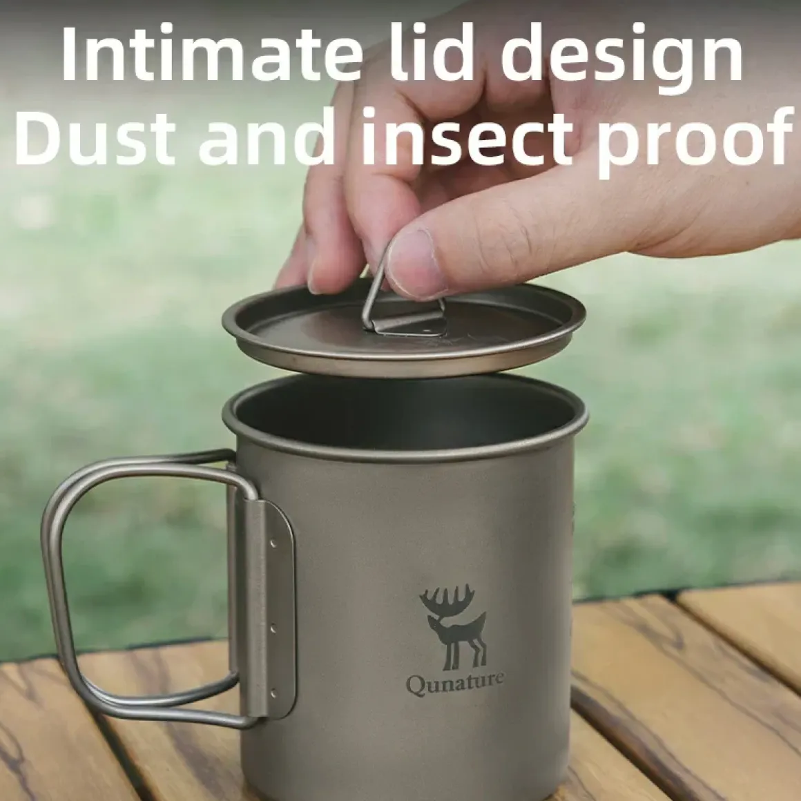 Qunature Pure Titanium Folding Mug Lightweight Durable with Lid for Outdoor Camping