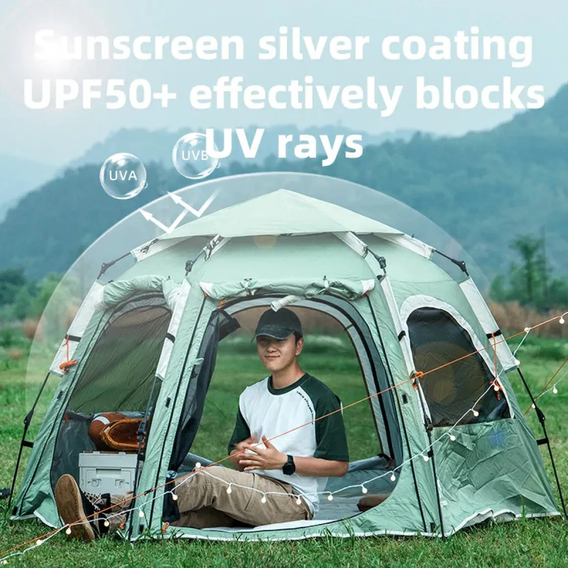 Qunature Quick Setup Hexagonal Tent UPF50+ Waterproof Lightweight