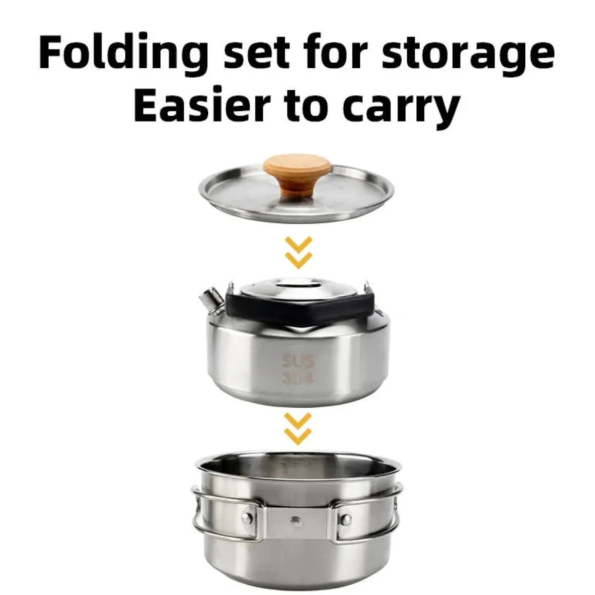 Qunature Stainless Steel Tea Set with Foldable Pot and Kettle for Outdoor Adventures